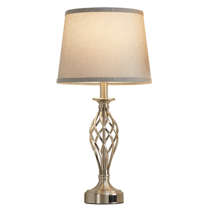 Veioza VZ212WH, 1x E27, Metal si Textil, Alb si Auriu