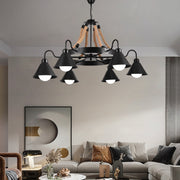 Lustra Vintage cu Franghie LV584/6BK, 6xE27 Lemn Inchis