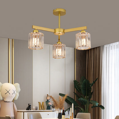Lustra Clasica Moderna LC110/3GD cu Cristal,  3x E27, Auriu, Metal si Cristal