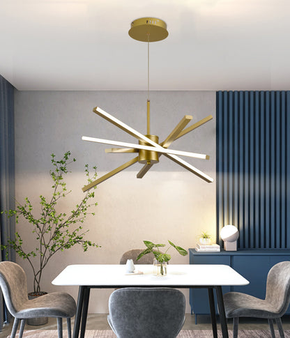 Lustra LED cu Telecomanda LT176/5GD, 69W, 5 Elemente, Lumina Rece/Clada/Neutra 3000K/4000K/6000K, Dimabila, Auriu, Inaltime Reglabila,  Metal si Acril