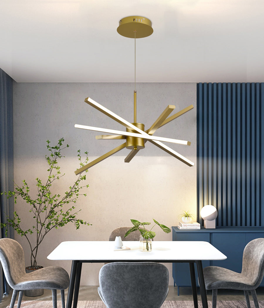 Lustra LED cu Telecomanda LT176/5GD, 69W, 5 Elemente, Lumina Rece/Clada/Neutra 3000K/4000K/6000K, Dimabila, Auriu, Inaltime Reglabila,  Metal si Acril