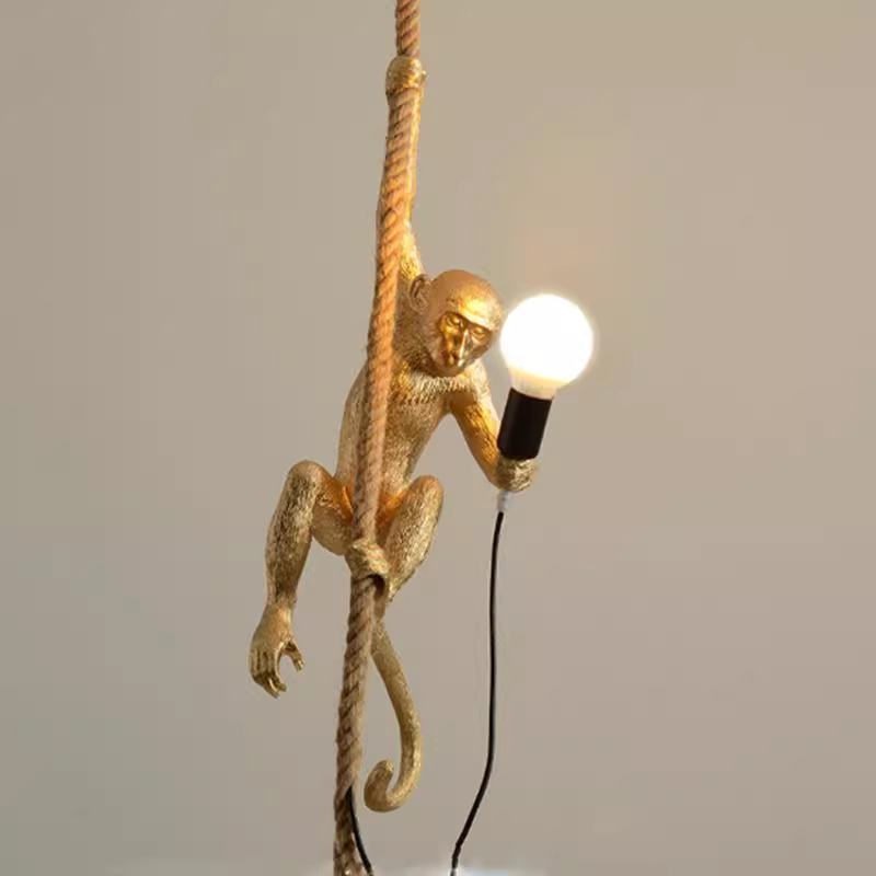 Lustra Suspendata Vintage, LV700, 1xE27, Maimuta, Sfoara si Metal, 100cm, Suport Negru