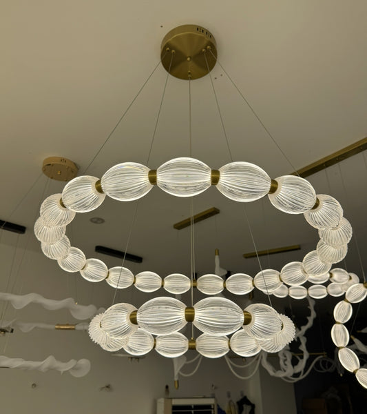 Lustra LED suspendata cu telecomanda FAUSTO, 126W, lumina Rece/Calda/Neutra, Dimabila,Inaltime Reglabila, Auriu