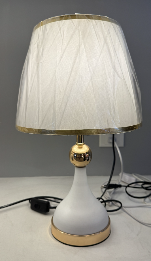 Veioza VZ214WH, 1x E27, Metal si Textil, Alb si Auriu