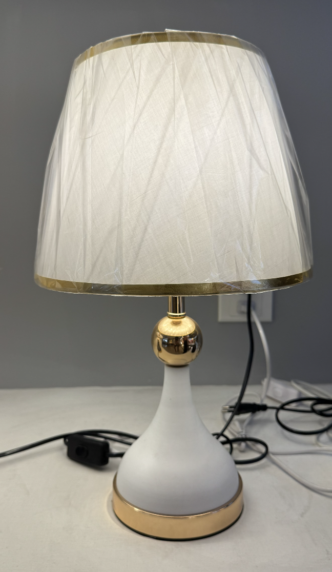 Veioza VZ214WH, 1x E27, Metal si Textil, Alb si Auriu