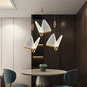 Lustră Suspendată LED Acril Butterfly 10W cu Telecomandă, Dimabilă, 3000K/4000K/6000K, Auriu, Metal și Acril