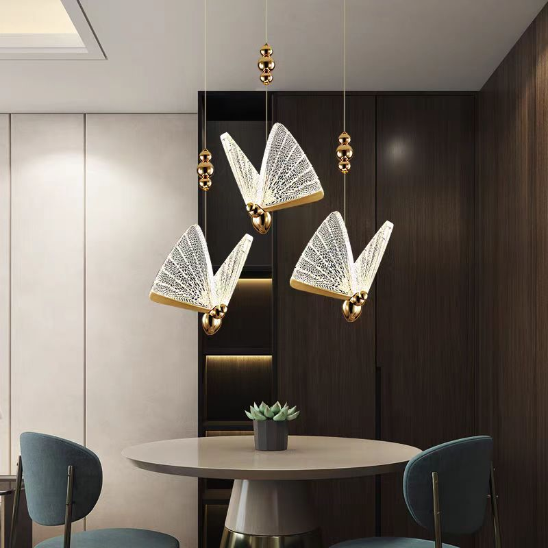 Lustră Suspendată LED Acril Butterfly 10W cu Telecomandă, Dimabilă, 3000K/4000K/6000K, Auriu, Metal și Acril
