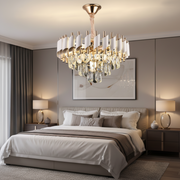 Candelabru Cristal VERSAILLES Nobile 5xE14, Diametru 40cm, Auriu Lucios si Alb