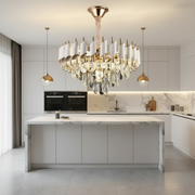 Candelabru Cristal VERSAILLES Nobile 5xE14, Diametru 40cm, Auriu Lucios si Alb