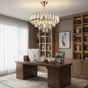 Candelabru Cristal VERSAILLES Nobile 5xE14, Diametru 40cm, Auriu Lucios si Alb