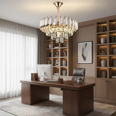 Candelabru Cristal VERSAILLES Nobile 5xE14, Diametru 40cm, Auriu Lucios si Alb