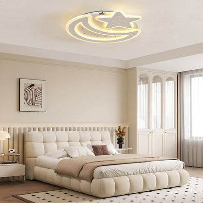 Lustra LED cu telecomanda CORALIA RGB 81W, Luna si Stea, lumina Rece/Calda/Neutra Dimabila Alb