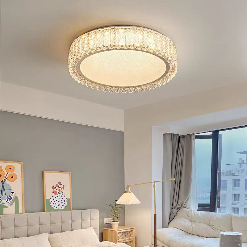 Lustra LED cu telecomanda si cristal LLC152/500CH 42W, 49cm, Cerc, lumina Rece/Calda/Neutra, Dimabila, Auriu