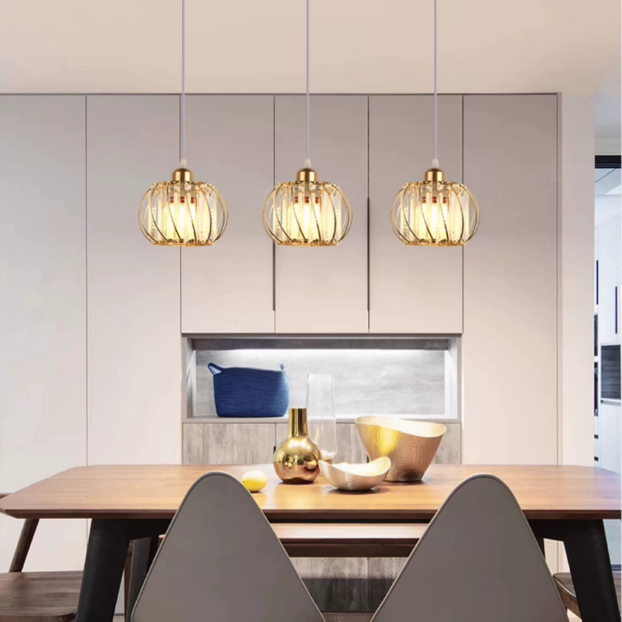 Lustra Monica LC910/3RGD, 3 X E27, Auriu, Metal si Sticla