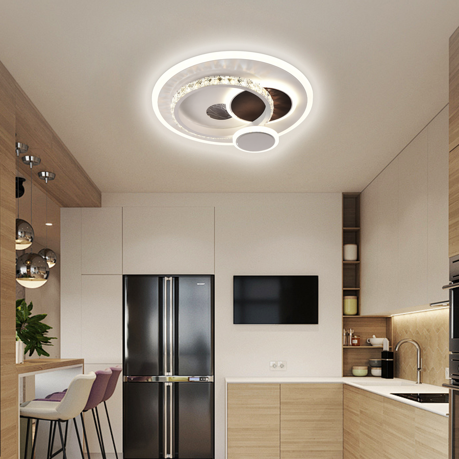 Lustra LED cu cristal HELIOX, 43W, 4 Cercuri, lumina Rece/Calda/Neutra, Alb