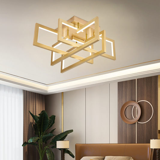 Lustra LED cu telecomanda 96W, 4 Elemente, lumina Rece/Calda/Neutra, Dimabila, Auriu