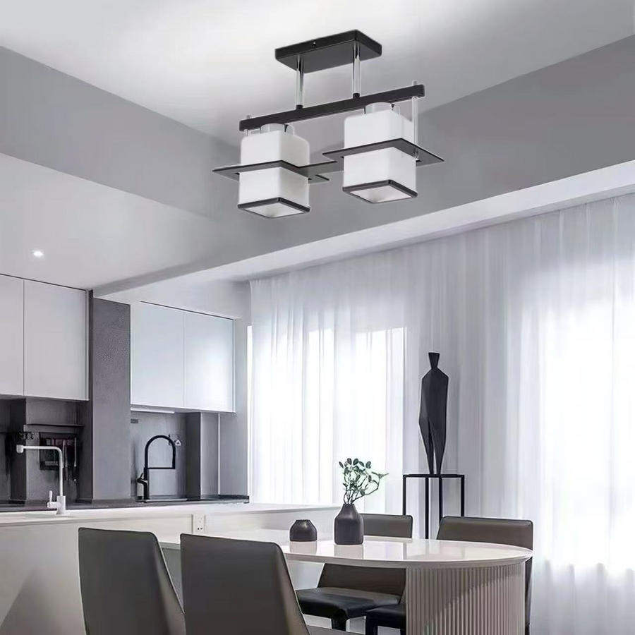 Lustra Clasica Aramis cu Lemn Abajur Patrat 2X E27 Alb Negru