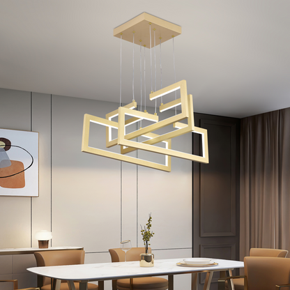 Lustra LED cu telecomanda ,Suspendata 96W, 4 Elemente, lumina Rece/Calda/Neutra, Dimabila, Inaltime Reglabila, Auriu