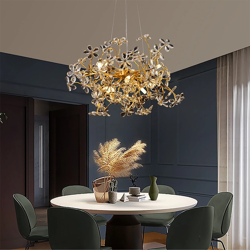 Candelabru Cristal AURAFLOR Magno, 9x G9, Crom si Cristale , 55cm, Inaltime Reglabila