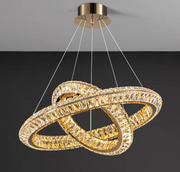 Lustra LED cu Telecomanda, LLC132/300+500GD, Cristal si Metal, 48W, 2 Cerc, Dimabila, Inaltime Reglabila, Lumina Rece/Calda/Neutra, Iluminat Luxos