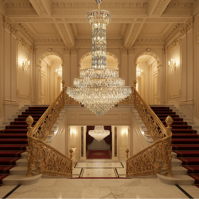 Candelabru Cristal GRAND 87xE14, D138 cm, Auriu, Inaltime Reglabila, Metal si Cristal