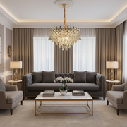 Candelabru Cristal MONARCH Eleganza 3xE14, Diametru 50cm, Inaltime 35cm, Auriu Lucios, Inaltime Reglabila, Design Elegant
