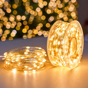 Instalatie de Craciun Liniara cu Fir Argintiu, Lumina Calda, 1000cm, 100 LED-uri