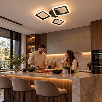 Lustra LED PULSARIS 40W, 3 Patrate, lumina Rece/Calda/Neutra, Negru