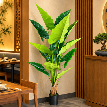 Plantă Artificială Tip Alocasia, 14 frunze, 170 cm, Verde