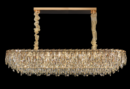 Candelabru Cristal ORION 19xE14, Auriu, Inaltime Reglabila, Metal si Cristal