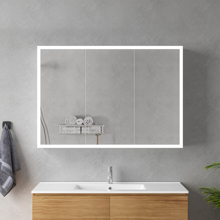 Oglinda LED cu Dulap MODA 100x70 cm Alb  Iluminare Perimetrala si Senzor