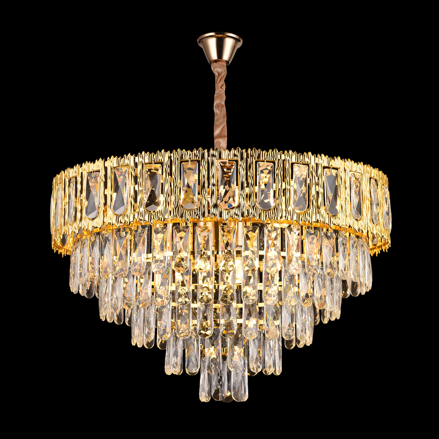 Candelabru Cristal BELVEDERE Magno 8xE14, Diametru 60cm, Auriu Lucios, Inaltime Reglabila