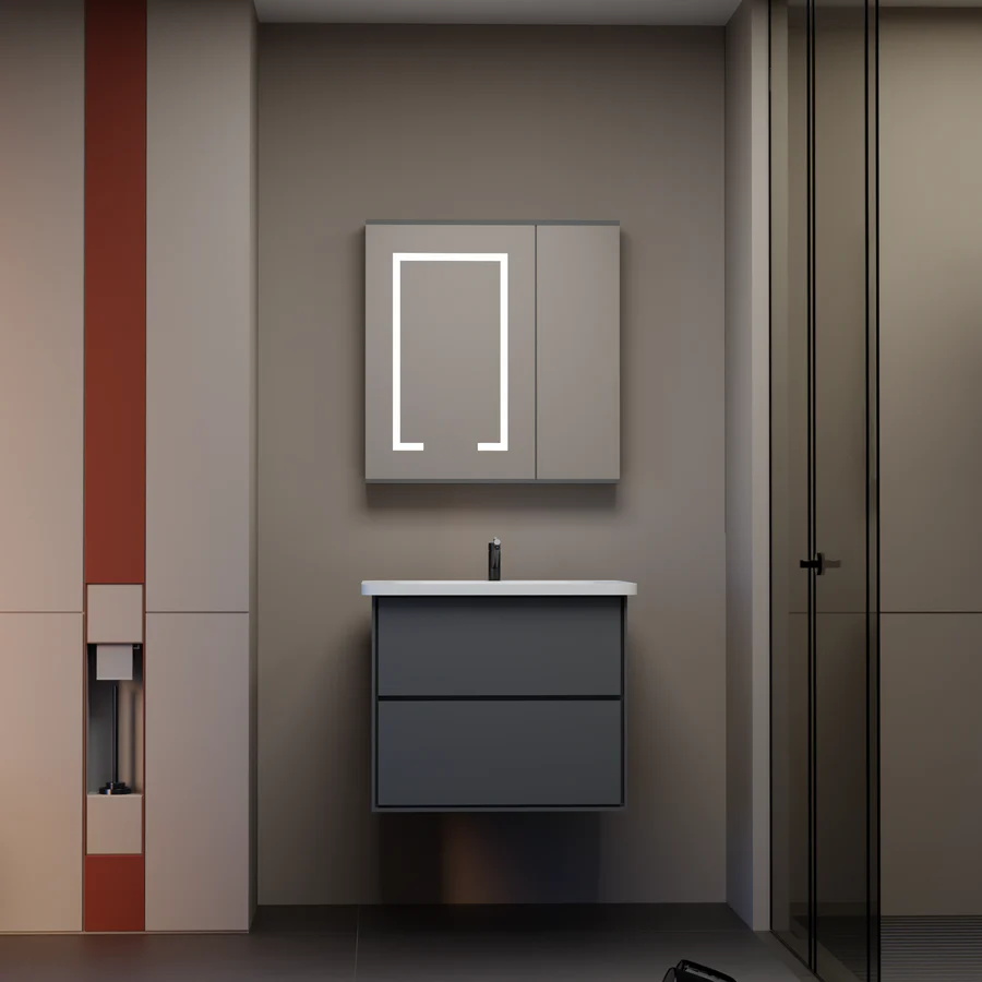 Set Mobilier pentru Baie SANTORINI, 60x50cm, 2 Piese, Gri si Alb