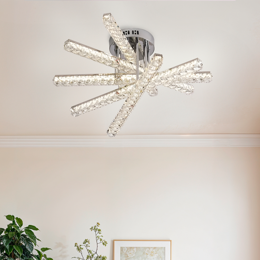 Lustra LED cu telecomanda LUELLA 64W 5 Elemente, Liniara, lumina Rece/Calda/Neutra, Dimabila, Argintiu