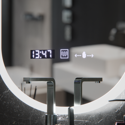 Oglinda LED Ovala, 50x80cm, Lucia Senzor Marcello, Sistem Dezaburire, Ceas & Termometru, Dimabila