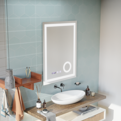 Oglinda LED Touch NIVERA Sistem Dezaburire, Ceas si Temperatura 60x80 cm Lupa Cosmetica