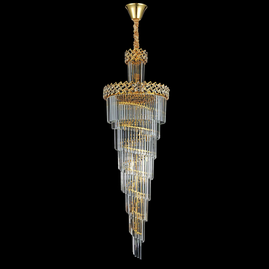 Candelabru Cristal WINDSOR Altiora, Diametru 60cm, Inaltime 1800cm, 26xE14, Auriu Lucios, Inaltime Reglabila, Design Elegant