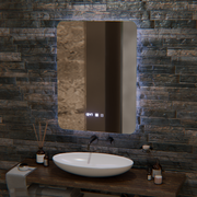 Oglinda LED Dreptunghiulara ARTAR Touch, 60X80cm, Sistem Dezaburire, Dimabila, Ceas si Temperatura, Lumina Calda Neutra Rece 3000K/4000K/6000K