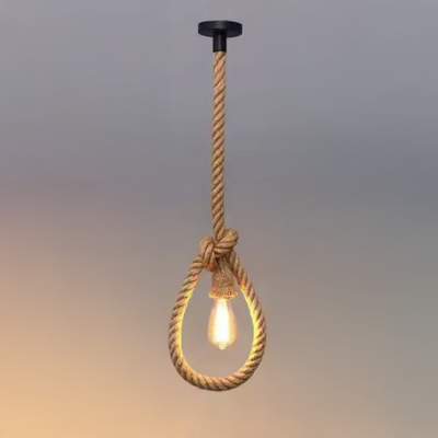 Lustra Vintage CORDA, 1xE27, Rustic, Sfoara si Metal, 130cm, Suport Negru