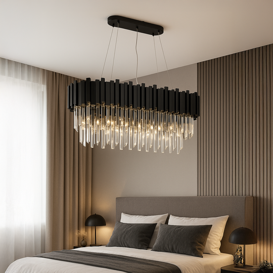Candelabru Cristal BLOIS Eleganza 10xE14, Diametru 75cm, Negru, Inaltime Reglabila