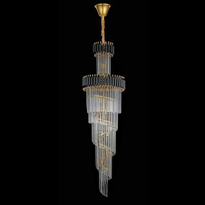 Candelabru Cristal CC900/600X1800, 26xE14, Diametru 60cm, Inaltime 1800cm, Auriu Lucios si Negru, Inaltime Reglabila, Design Elegant