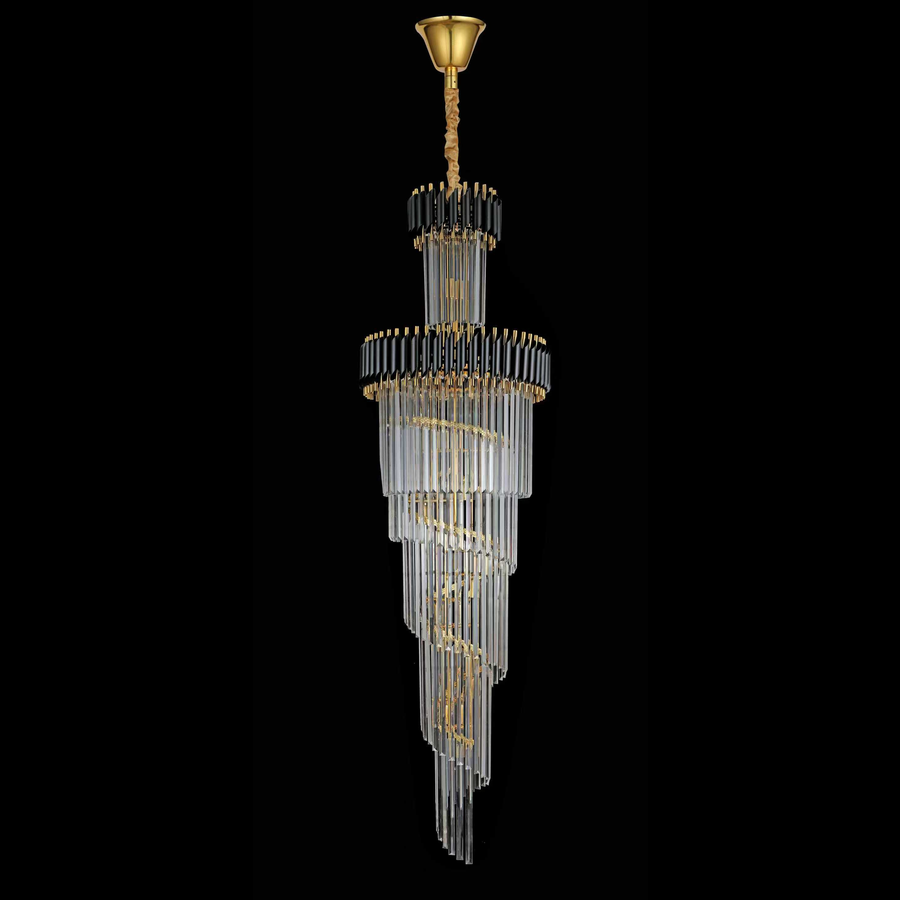 Candelabru Cristal CC900/600X1800, 26xE14, Diametru 60cm, Inaltime 1800cm, Auriu Lucios si Negru, Inaltime Reglabila, Design Elegant