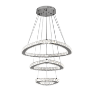 Lustra LED suspendata cu telecomanda si cristal PRISM LUMORA 61W, 3 Cercuri, lumina Rece/Calda/Neutra, Dimabila, Crom Lucios, Inaltime Reglabila