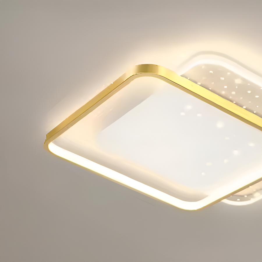 Lustra LED cu telecomanda GILDRA 110W, 2 Patrate, lumina Rece/Calda/Neutra, Dimabila, Auriu