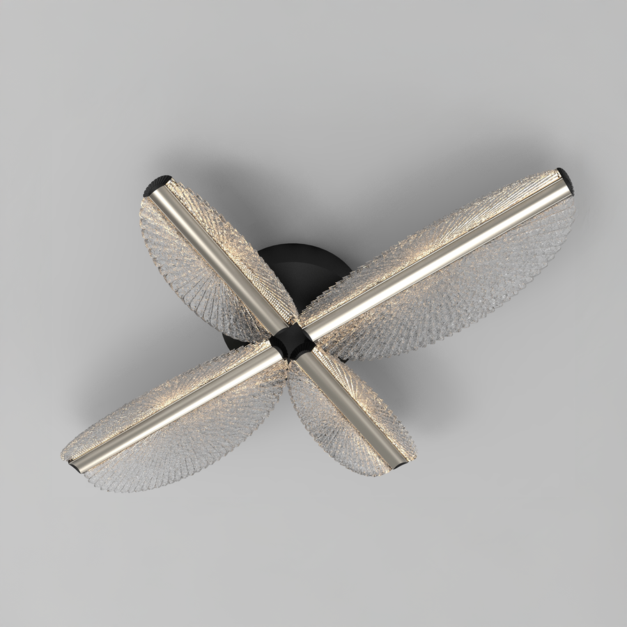 Lustra LED cu Telecomanda TULLIO 45W, 4 Petale, lumina Rece/Calda/Neutra, Dimabila, Negru