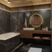 Oglinda LED Touch Alfred Sistem Dezaburire, Ceas si Temperatura 60x60 cm Cu Suport Integrat