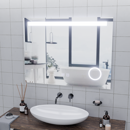 Oglinda LED Rectangulara, 80x60cm, Piano Touch, Sistem Dezaburire, Dimabila, Lumina Rece 6000K