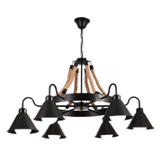 Lustra Vintage cu Franghie LV584/6BK, 6xE27 Lemn Inchis