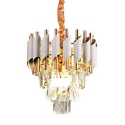 Candelabru Cristal VERSAILLES Petito 3xE14, Diametru 30cm, Auriu Lucios si Alb, Inaltime Reglabila, Metal si Cristal