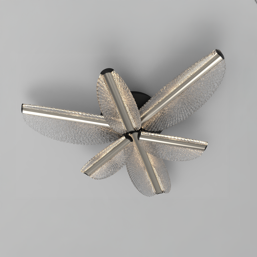 Lustra LED cu Telecomanda TULLIO 67W, 6 Petale, lumina Rece/Calda/Neutra, Dimabila, Negru